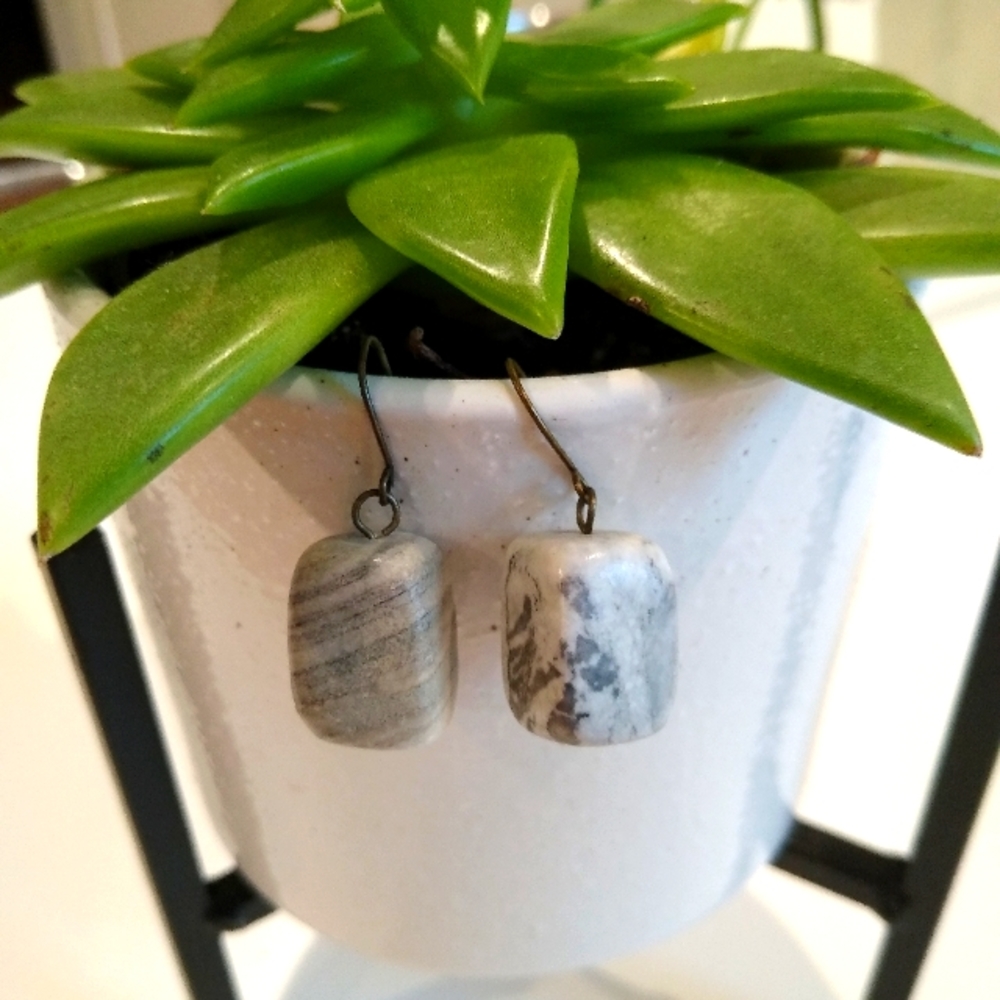 Gray Rock Earrings Boho Natural Stone